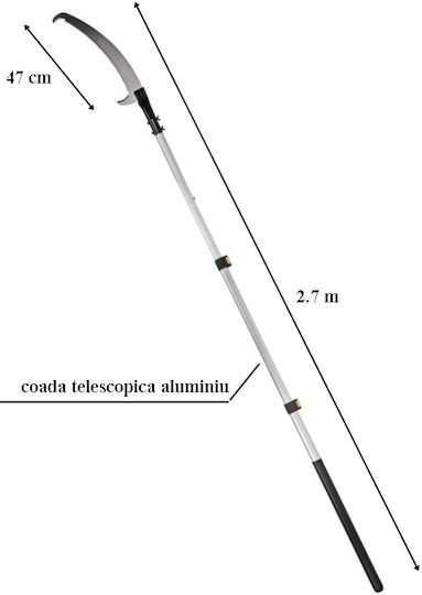 Fierăstrău De Mână Pentru Crengi Mâner Telescopic Din Aluminiu Max 2 7 M Lamă Din Oțel 47 Cm Protecție Din Plastic