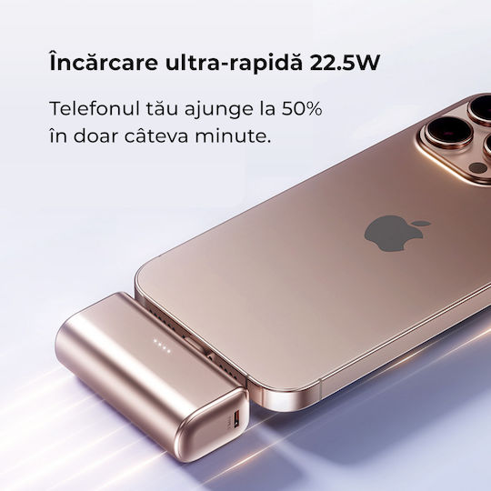 Voltres Power Bank 5000mAh 22.5W cu Port USB-C Auriu