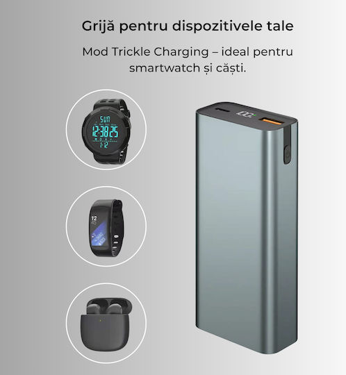Voltres Power Bank 10000mAh 45W with USB-A Port and USB-C Port Silver