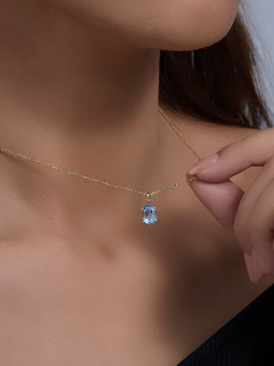 By Queen Luxury Women's Silver Necklace With Light Blue Topaz