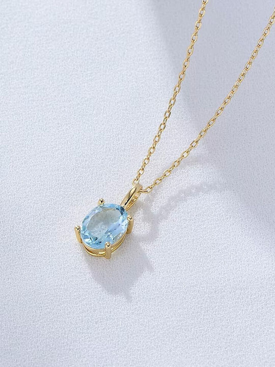 By Queen Luxury Women's Silver Necklace With Light Blue Topaz