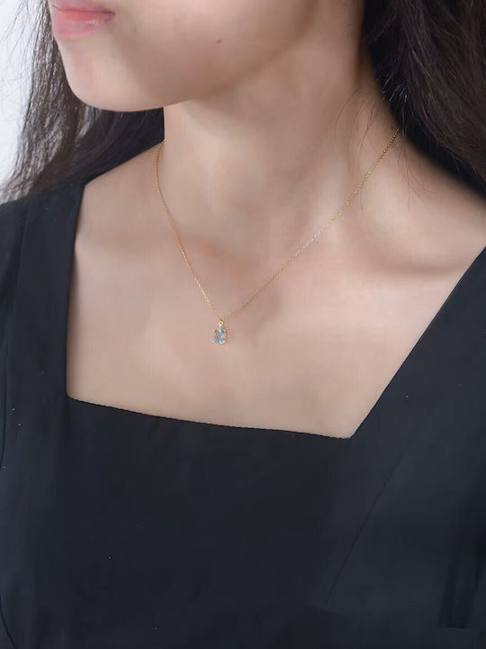 By Queen Luxury Women's Silver Necklace With Light Blue Topaz