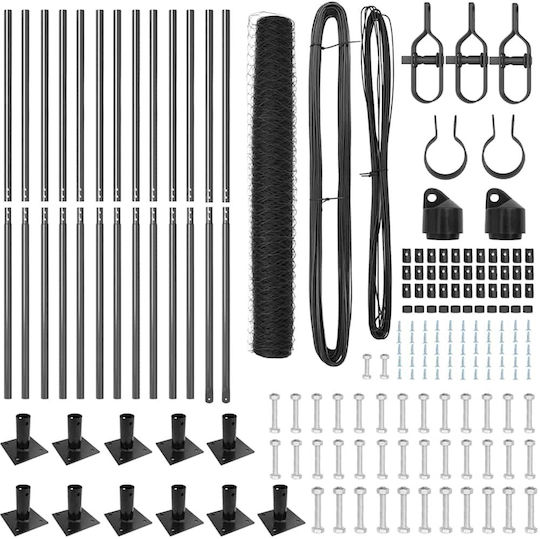 vidaXL Wire Fencing with PVC Coating Set Gray 1x25m
