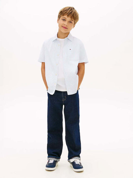 Kids Striped Short-sleeved Shirt Light Blue