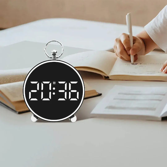 Tabletop Digital LED Clock Metal with Alarm Clock Black