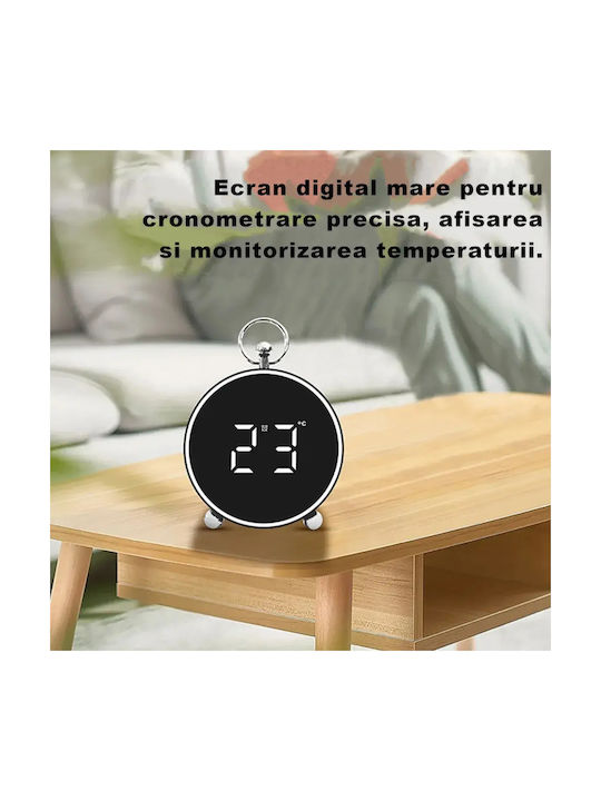 Ceas De Masă Digital Led Metalic Cu Ceas Deșteptător Negru