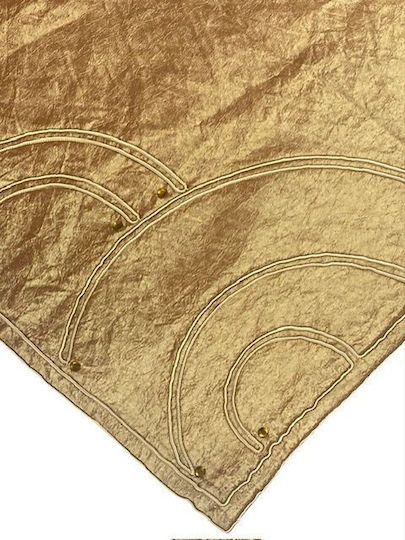 Checkered Tablecloth with Gold-Brown Embroidery 85x85cm