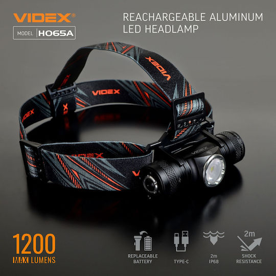 Videx Φακός Κεφαλής LED με Μέγιστη Φωτεινότητα 1200lm