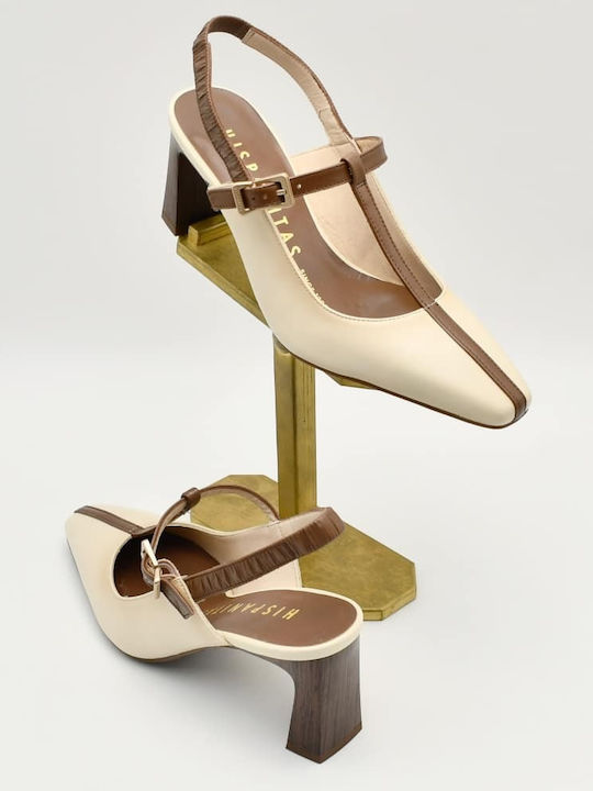 Leather Heels with Chunky Mid Heel Brown