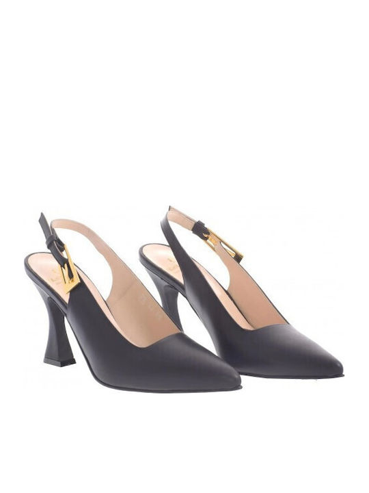 Leather Heels with High Heel Black