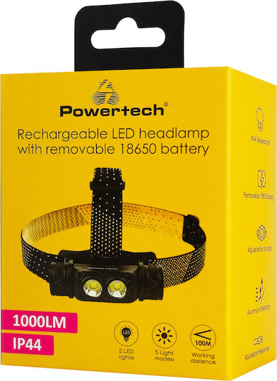 Powertech Rechargeable LED Head Flashlight IP44 with Maximum Brightness 1000lm