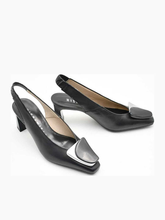 Leder Pumps mit Chunky Mittelhohem Absatz Schwarz