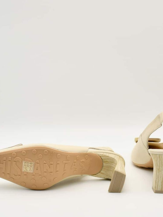 Leather Heels with Chunky Mid Heel Beige