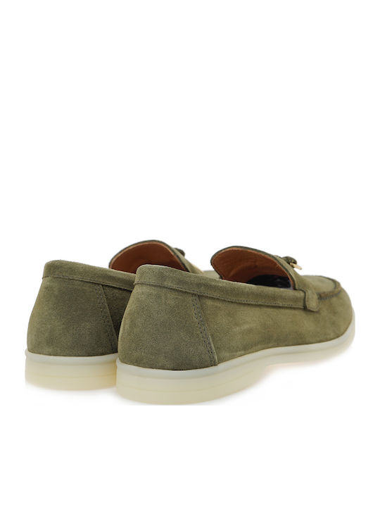 Leather Women's Loafers in Green Colour