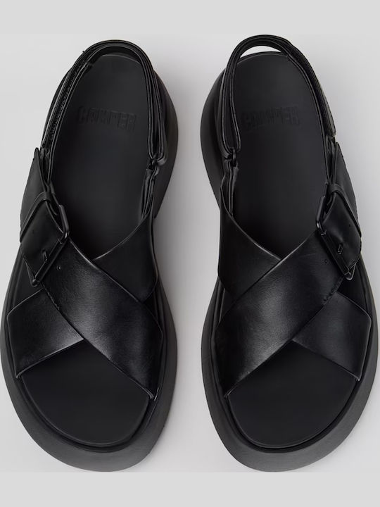 Tasha Leder Flache Sandalen für Damen Schwarz