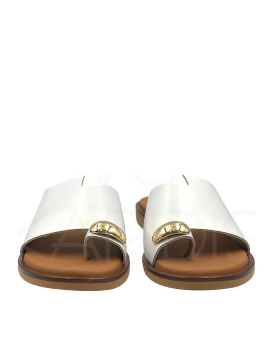 Leder Flache Damen Sandalen Weiß