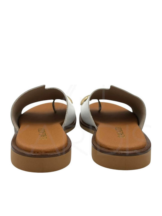 Leder Flache Damen Sandalen Weiß