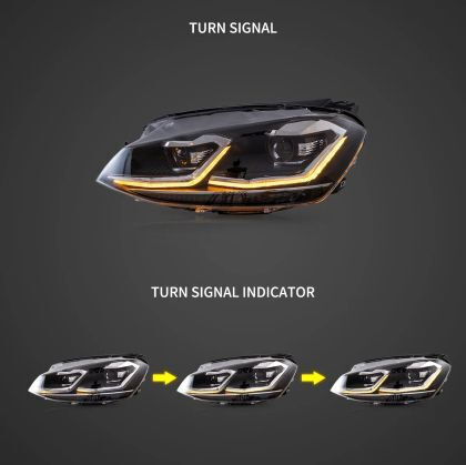 Φανάρια Εμπρός Led Vw Golf 7 2014-2018 Silver Line Design Μαύρα Χωρίς Λάμπες D2s/h7 Σετ 2τμχ