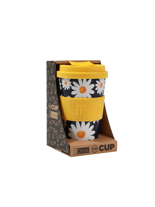 Total Gift Daisy Κούπα Μπαμπού με Καπάκι Μαύρη 435ml