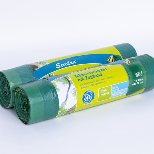 Secolan Trash Bags Capacity 60lt 64x71cm 15pcs Green