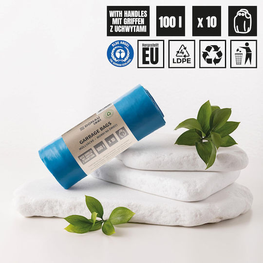 Donau Trash Bags Capacity 100lt with Handles 10pcs Blue