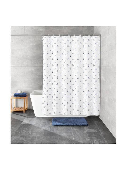 Kleine Wolke Anchor Shower Curtain Fabric 120x200cm White / Blue