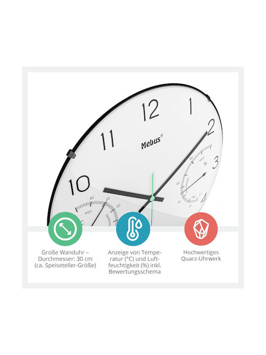 Mebus Wanduhr Weiß Ø30cm