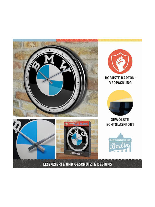 Nostalgic Art Logo BMW Leise Wanduhr Metallisch Schwarz Ø31cm