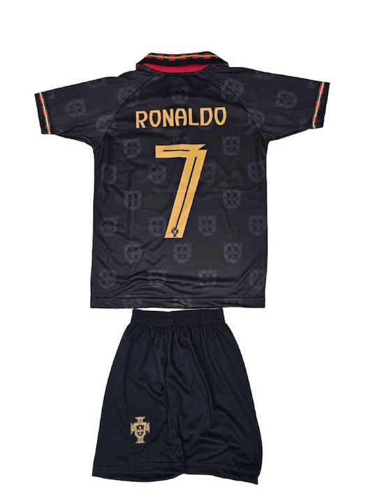 Παιδικό Σετ Ποδοσφαίρου Ronaldo Εθνική Πορτογαλίας 2025 Μαύρη Balón De Oro Unisex Παιδικά Black Ab126