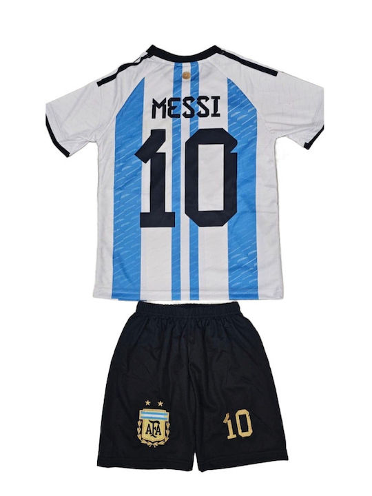 Παιδικό Σετ Ποδοσφαίρου Messi Εθνική Αργεντινής Mundial Qatar 2022 Ριγέ Balón De Oro Unisex Λευκό Γαλάζιο Ab131