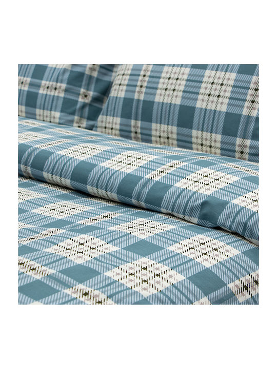 Lino Home Cotton Duvet Cover Set 165x245cm Single with Pillowcase Panier Blue