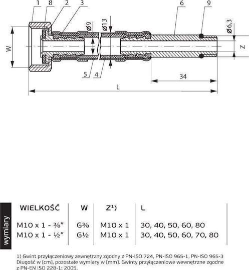 Perfexim Pha-9145/l Schlauchanschluss Wasserhahn Lange Enden 3/8" X M10