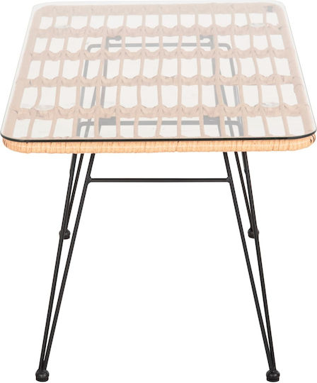 Outdoor Dinner Rattan Table Black-beige 95x55x51.5cm