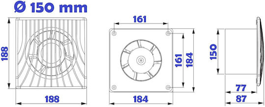 Awenta Επιτοίχιος Εξαεριστήρας Μπάνιου 150mm Λευκός