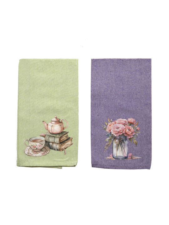Viopros Kitchen Towel from 100% Cotton in Green Colour 45x65cm 2 Pieces