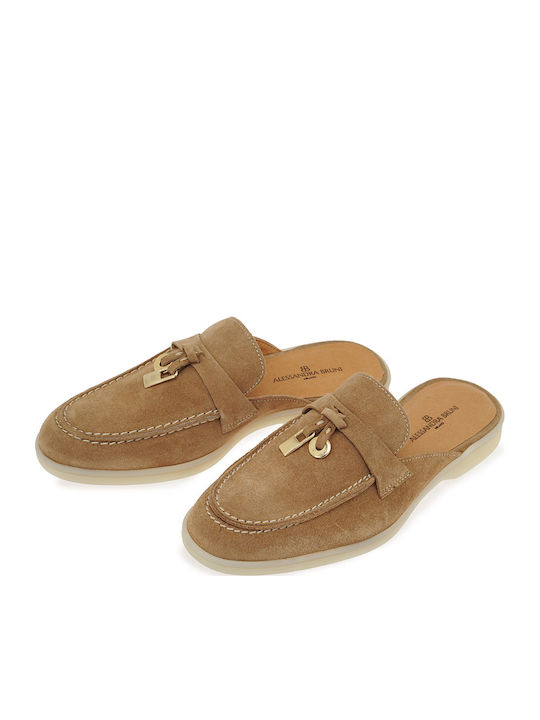 Flat Suede Mules σε Καφέ Χρώμα