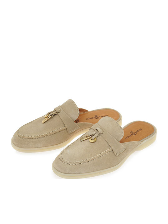 Flat Suede Mules In Beige Colour W480B8871585-4038 Beige Suede