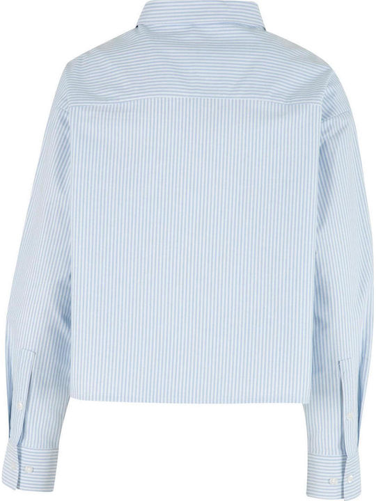 Long Sleeve Women's Cotton Shirt Lighthorizonblue/White Striped