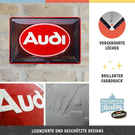 Nostalgic Art 3D Wanddekoration Audi - Logo Red Shine Handgefertigte Bordeaux aus Metall 30x10x20cm