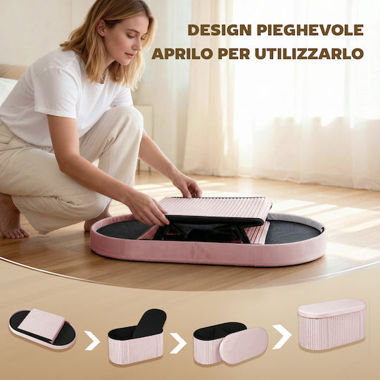 Collapsible Bench Stool With Storage Space Upholstered In Pink Velvet 76x38x35cm