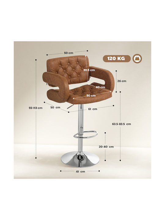 Bar Stool with Backrest & Adjustable Height Brown