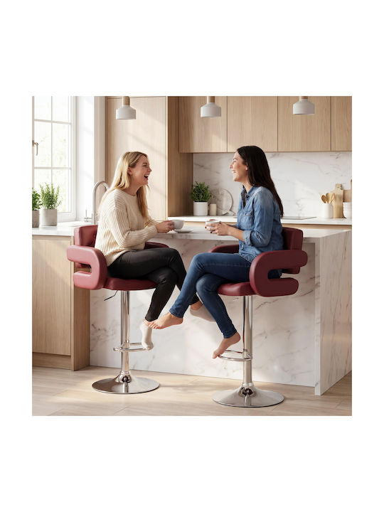 Bar Stool with Backrest & Adjustable Height Red