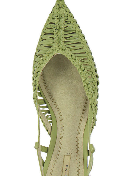 Дамски Балетни Обувки Slingback в Зелен Цвят