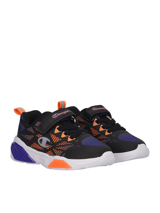 Kids Sneakers with Hoop & Loop Closure and Lights Black