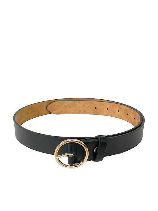 Wide Leather Women's Black Belt 2618-Black/Gold-115cm