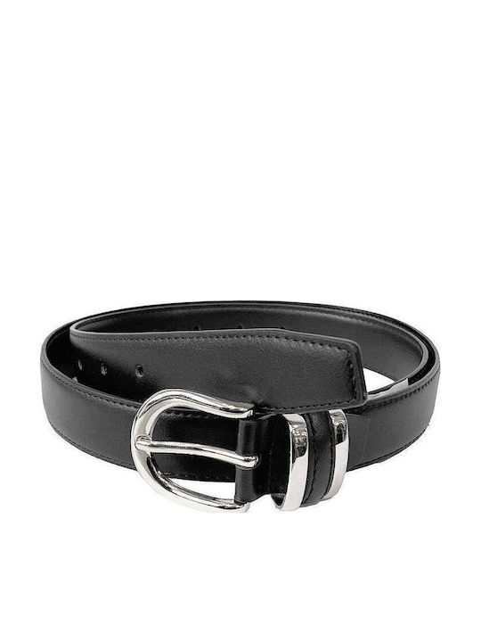 Wide Leather Women's Black Belt 24550-Black/Silver-115cm