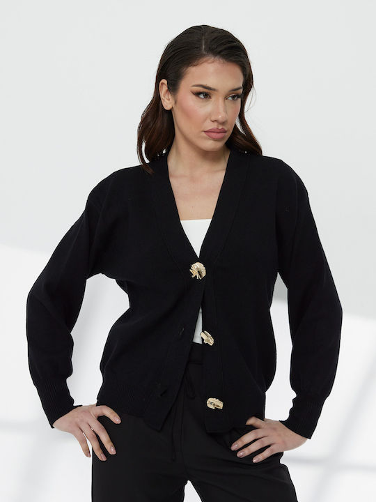 Short Women's Knitted Cardigan in Black Color