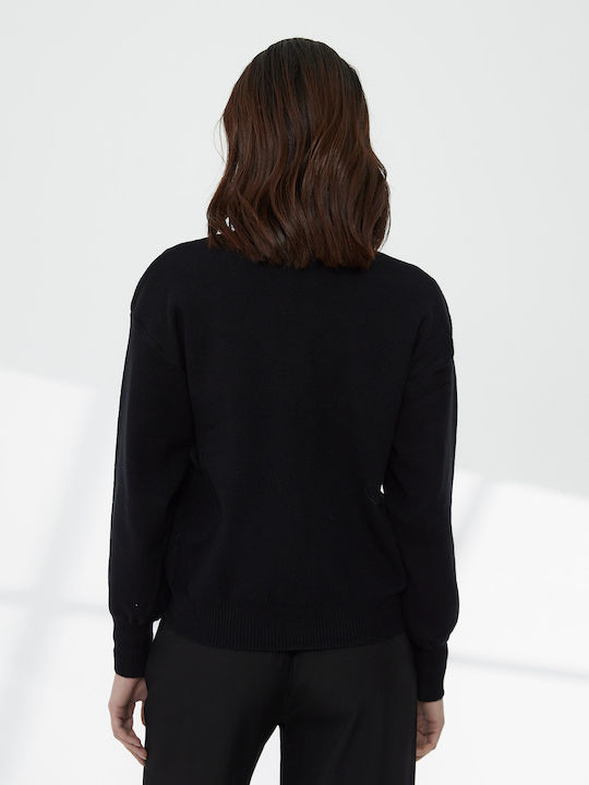Short Women's Knitted Cardigan in Black Color