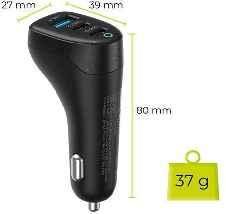 Mobile Origin Φορτιστής Αυτοκινήτου 100W Γρήγορης Φόρτισης με Θύρες: 1xUSB 2xType-C Μαύρο Χρώμα