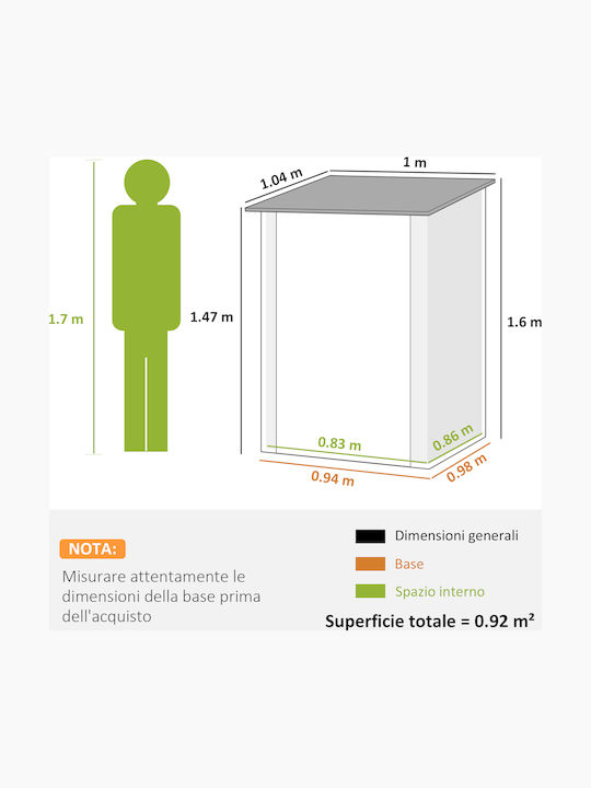 Μεταλλική Αποθήκη Κήπου Γαλβανιζέ Μ1xΠ1.04xΥ1.6m